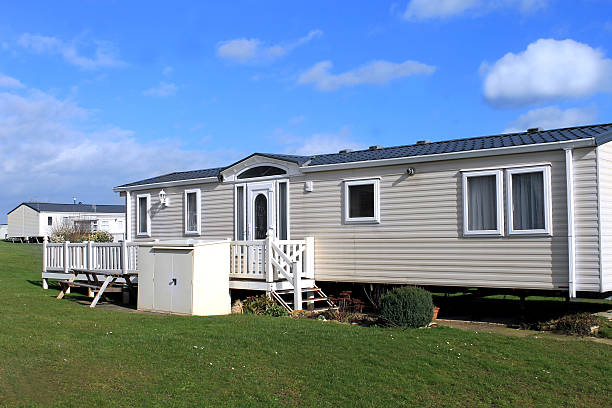 White caravans in a modern trailer park, Scarborough, England.
