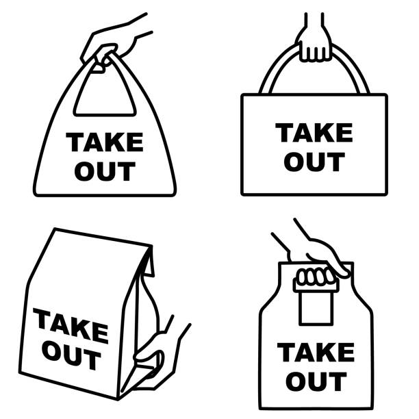 Illustration set of 4 types of take out food icons "TAKE OUT"