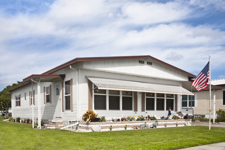 Mobile Home with American Flag