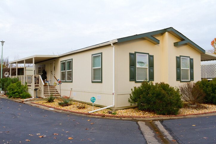 A new manufactured home at a retirement trailer park.