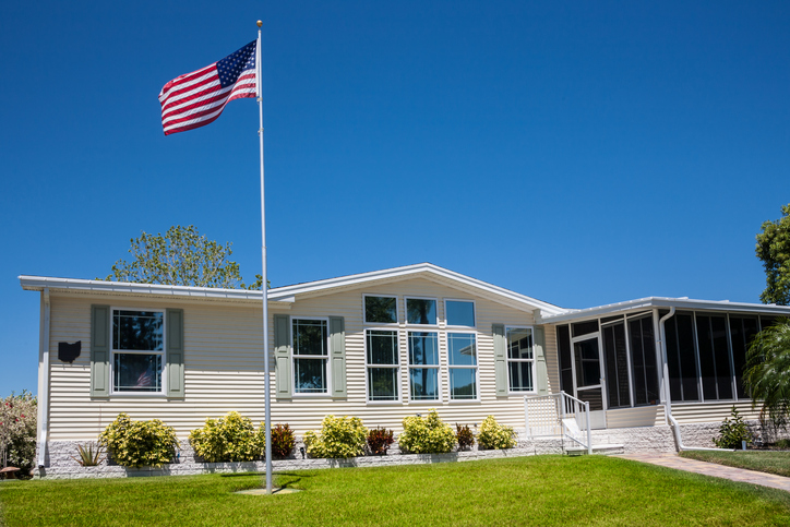 Mobile Home with American Flag