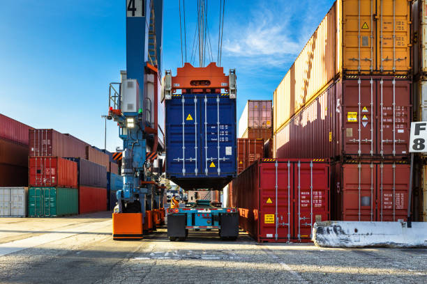 Shot of an intermodal shipping yard in the Port of Long Beach, California. moving and storage options.