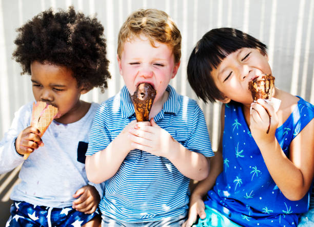 Children enjoying with ice cream